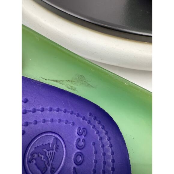 CROCS Carlie Women’s Ballet Slip On Shoes Green Purple Peep Toe Comfort Sz 9 - Picture 9 of 13